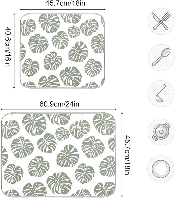 Green Palm Monstera Leaves Dish Drying Mat - Image 3