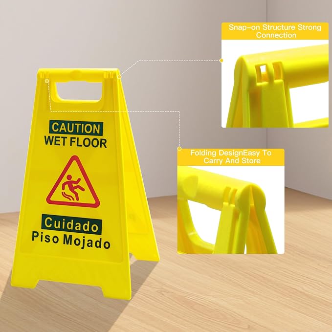 2-Pack Caution Wet Floor Sign, 17.5" Height, Bright Yellow, Double-Sided - Image 3