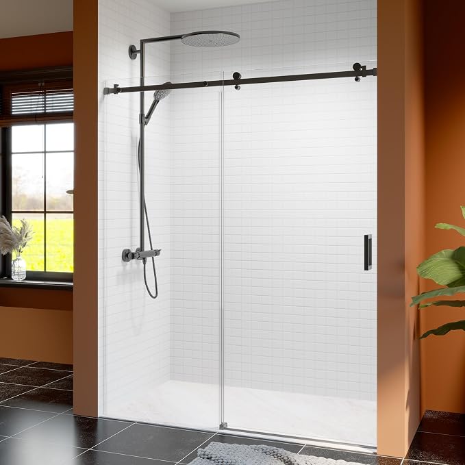 56-60 Inch Frameless Sliding Shower Door, 5/16" Clear Tempered Glass, Smooth by EZONTEQ