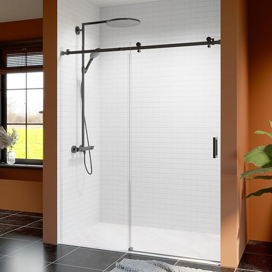 56-60 Inch Frameless Sliding Shower Door, 5/16" Clear Tempered Glass, Smooth by EZONTEQ