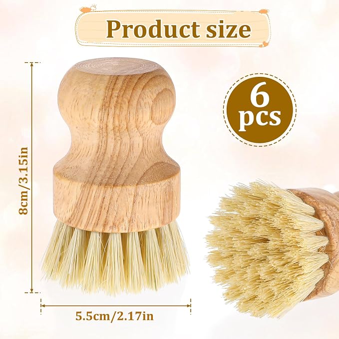 6 Packs Bamboo Dish Scrub Brushes Wok Brush Dish Scrubber Brush Kitchen - Image 2