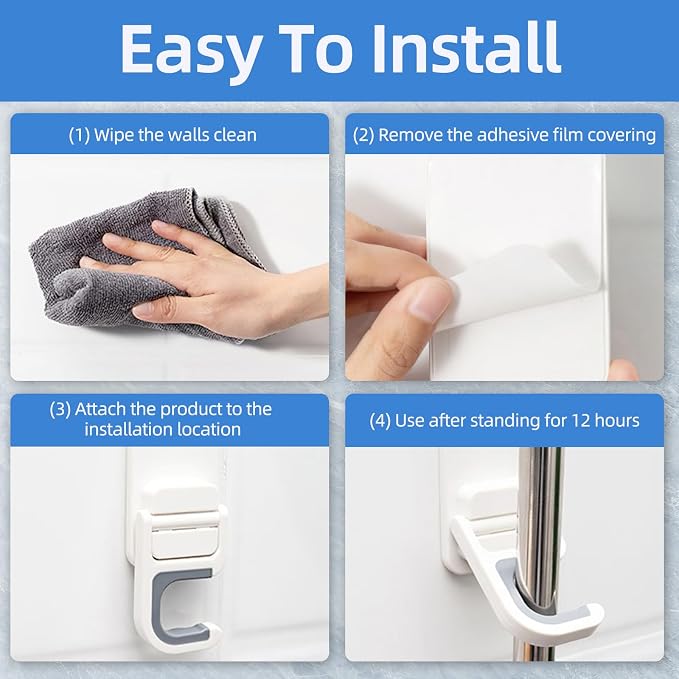 1 Pack Broom and Mop Holder Wall Mount No Drill，Mop and Broom Gripper，Broom - Image 3