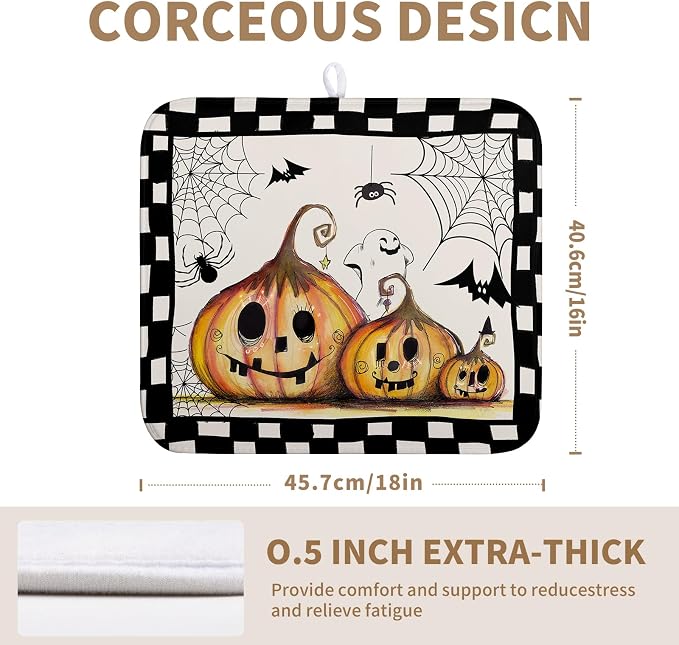 Halloween Kitchen Drying Mats for Dishes 16x18 In Orange Pumpkin Ghost Dish - Image 2