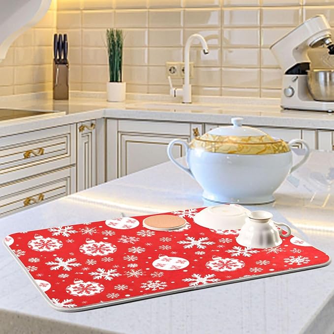 Christmas Snowflake Ball Baubles Dish Drying Mat - Image 2