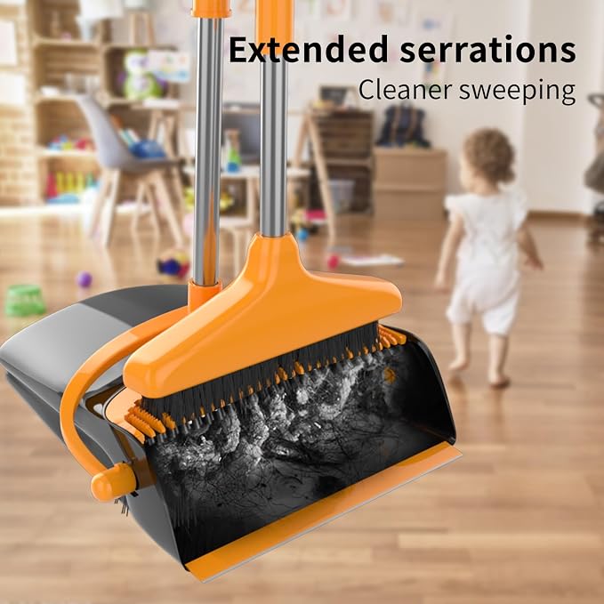 Broom and Dustpan Set for Home Long Handle Extendable Standing Dust Pan for - Image 2