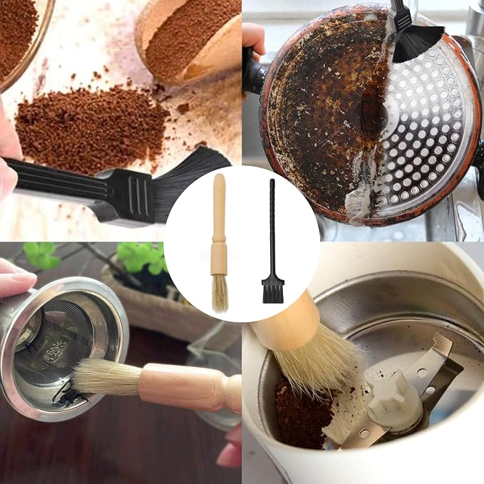 2 Pack Coffee Grinder Cleaning Brush Heavy Wood Handle Natural Bristles Dusting - Image 5