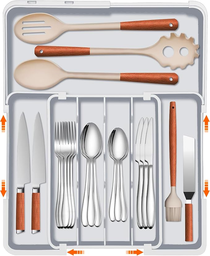 Expandable Silverware Drawer Organizer BPA Free Cutlery Organizer Small Utensil by Spaclear
