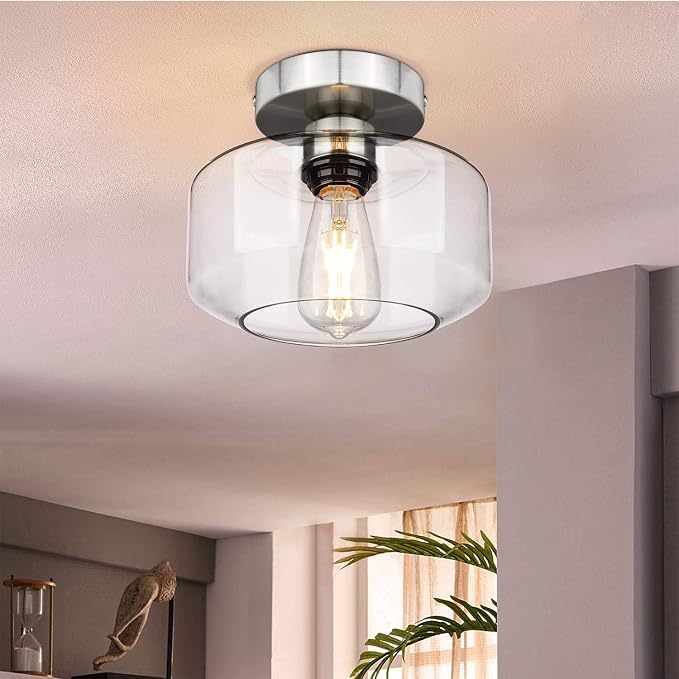 MAXvolador Industrial Semi Flush Mount Ceiling Light Brushed Nickel, Hanging - Image 7
