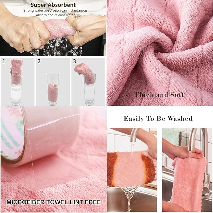 24 Pack Kitchen Cloth, Microfiber Dish Towels Washcloths, Super Absorbent Coral - Image 5