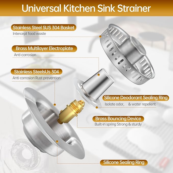 YYKBZ 3 in 1 Kitchen Sink Drain Strainer, Stainless Steel Sink Stopper - Image 2