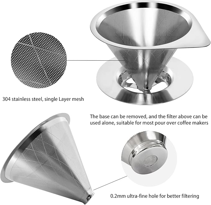 LHS Pour Over Coffee Dripper Reusable Coffee Filter Paperless Coffee Filter - Image 2