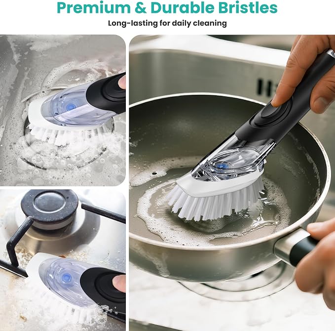 2 Pack Soap Dispensing Dish Brush, Dish Scrub Brush - Image 5