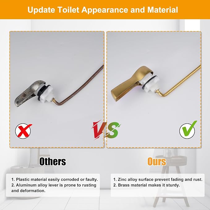 Hibbent Universal Metal Front Mount Toilet Handle Replacement Kit, Brass Toilet - Image 7