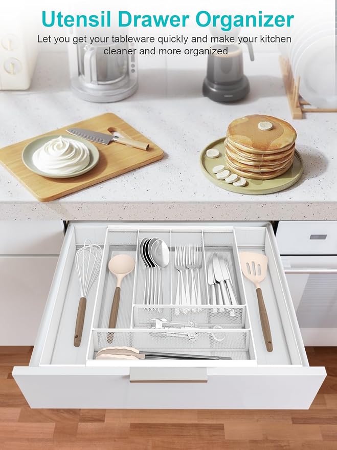 Silverware Organizer Metal Mesh, Large Drawer Organizer, Utensil Cutlery Tray - Image 4