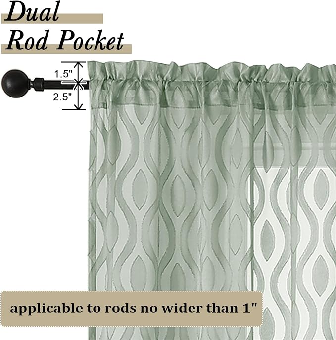 Aiyufeng Sheer Curtains 63 Inch Length 2 Panels Set, Solid Green Airy Light - Image 4