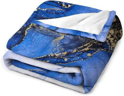 Modern Marble Blanket, Abstract Luxury Baroque Golden Dark Blue Stone Veins Pattern Soft Warm Cozy Plush Flannel Covers for Livingroom Bedroom Couch Chair Camping Travel Home Decor Tapestry 30x40in