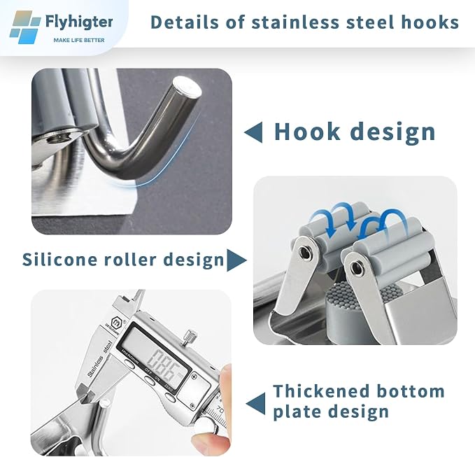 6 Pack Stainless Steel Mop and Broom Holders – Wall Mounted Grippers - Image 5