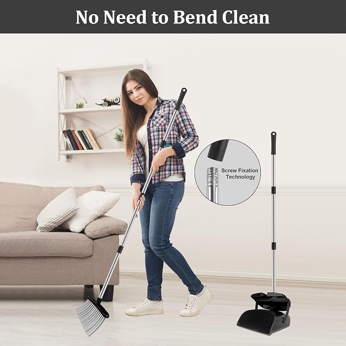 Broom and Dustpan Set, Windproof Standing Dust pan - Image 6