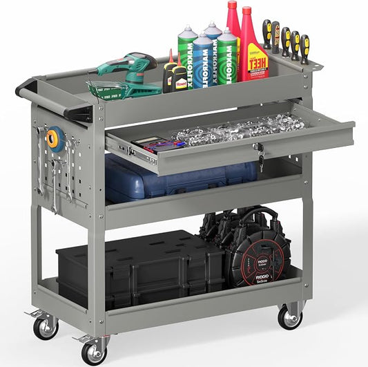 3 Tier Rolling Tool Cart on Wheels, Heavy Duty Industrial Utility Cart Service by Bettertoolsforbetterlife