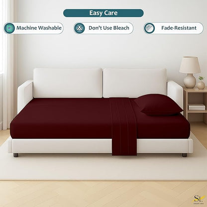 Shreem Linen Luxury Queen Sleeper Sofa Bed Sheet Set,100% Egyptian Cotton, 338 Thread Count, Queen Size (60 x74 +6 Inch Deep Pocket) Soft and Light Weight 4pcs Sofa Set (Burgundy Solid)
