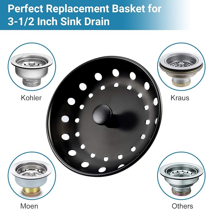 KONE Black Sink Basket Strainer Drain Stopper, 2 Pack Stainless Steel Matte - Image 5