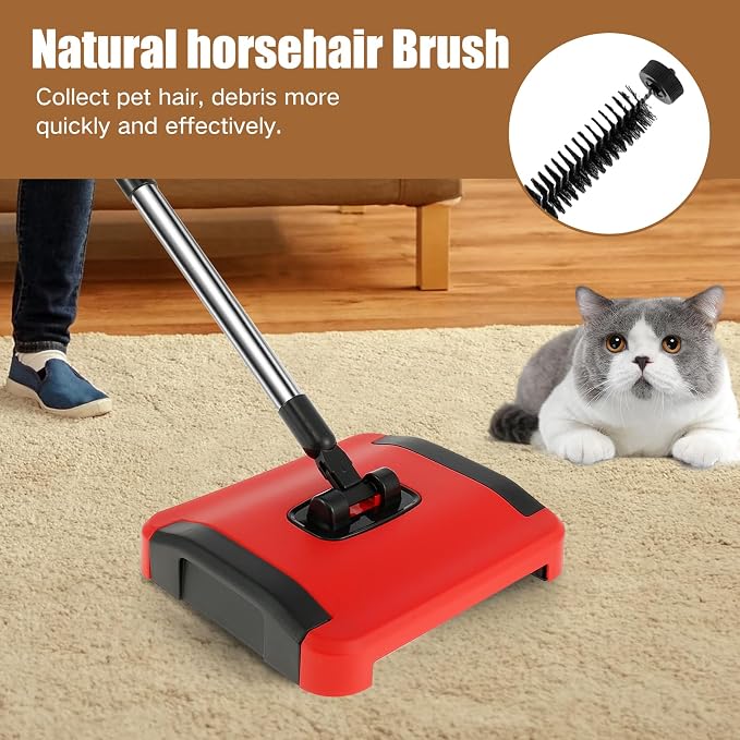 Carpet Floor Sweeper with Horsehair, Manual Carpet Sweeper Cleaner, - Image 3