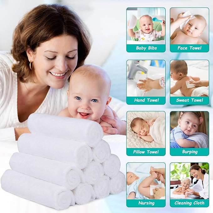 HOMEXCEL Baby Washcloths 12 Pack-Microfiber Coral Fleece Baby Bath Face Towel 7 - Image 5