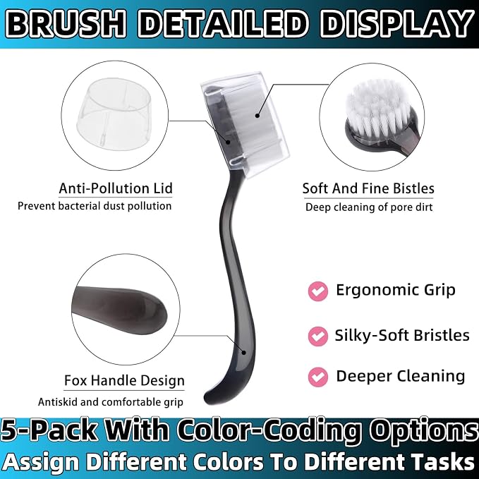 Soft Nail Dust Cleaning Brush 5Pcs Handle Grip Fingernail Brush Nail Dust Brush - Image 3