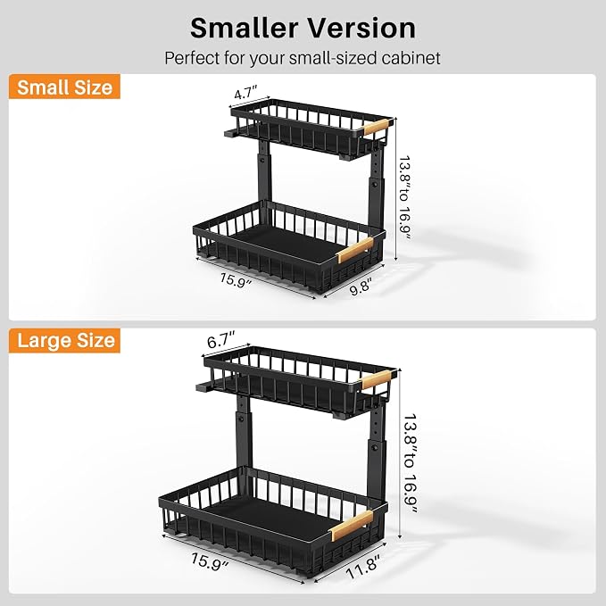 PXRACK Under Sink Organizer, Adjustable Height, 2 Tier Pull Out Under Cabinet - Image 2
