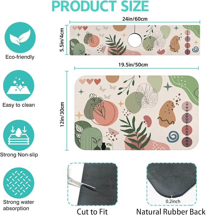 Dish Drying Mat for Kitchen Counter Matt, Super Absorbent Non-slip Rubber Backed - Image 2
