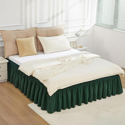 RIMELA Dark Green Bed Skirt Queen Size 15 Inch Drop, Elastic Bed Skirting for Bed Base and Frame, Bedding Dust Ruffle Easy to Install,Wrap Around Adjustable Bedskirt,Christmas Bedroom Decor