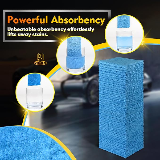 HOMEXCEL Blue Microfiber Cleaning Cloths 100 Pack, Reusable Cleaning Rags Shop - Image 2