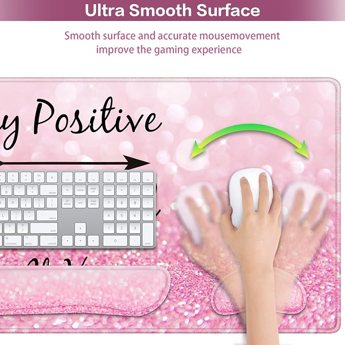 Mousepad Pink, Mouse Pad with Wrist Rest, 4-in-1 Large Mousepad+Keyboard Wrist - Image 4