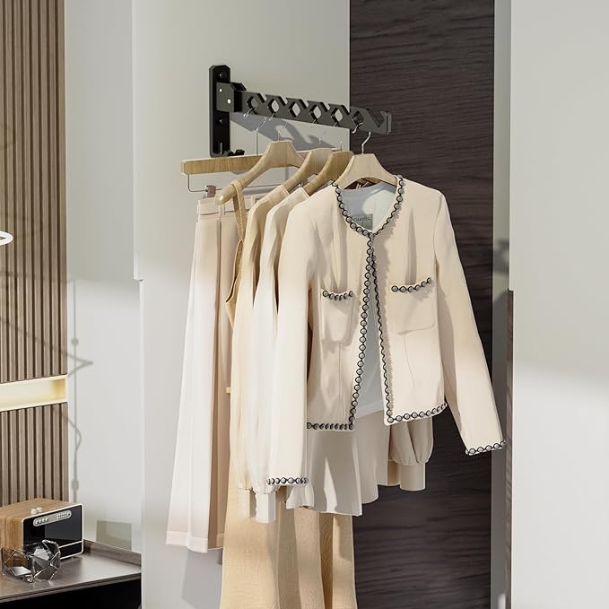 Dr.DJ Wall Mount Coat Hanger Holder Black Clothes Drying Organizer Rack Garment - Image 6