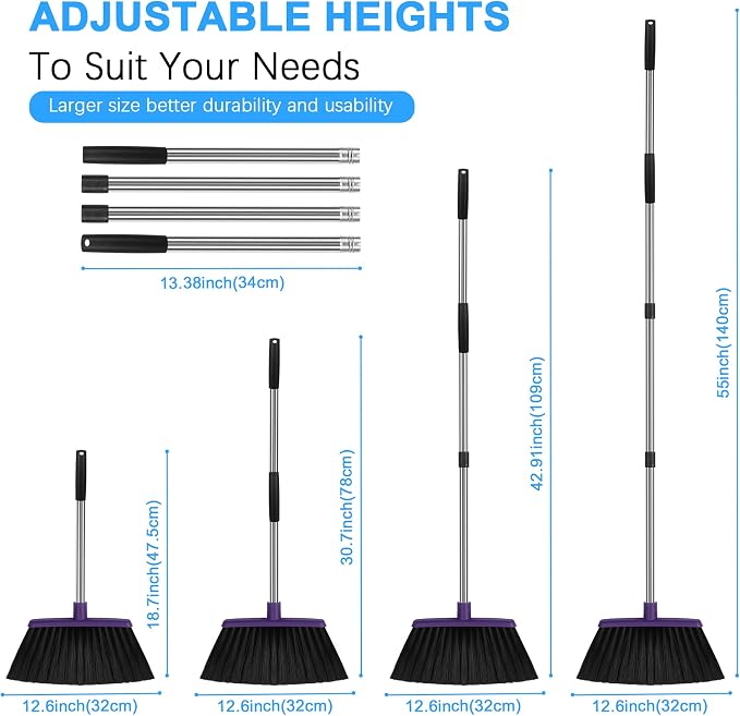 Heavy Duty Angle Broom, 55-Inch Long Handle Extra Wide 12.6 Inch Head, - Image 2
