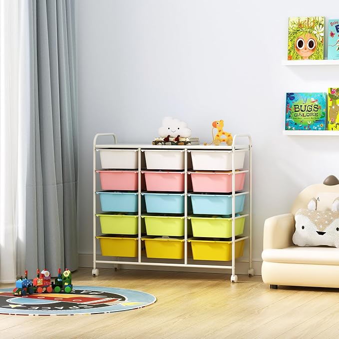 15 Drawers Rolling Cart With Wheels, Plastic Storage Drawer With Metal Frame - Image 6