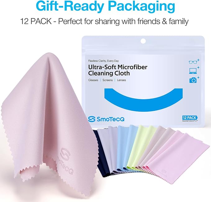 SmoTecQ 12 Pack Microfiber Lens Cleaning Cloths – Ultra-Soft, Scratch-Free - Image 8