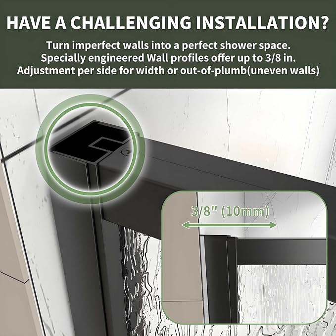 44-48" W x 71" H Pivot Glass Shower Door, 1/4" Thick SGCC Tempered Rain Glass - Image 5