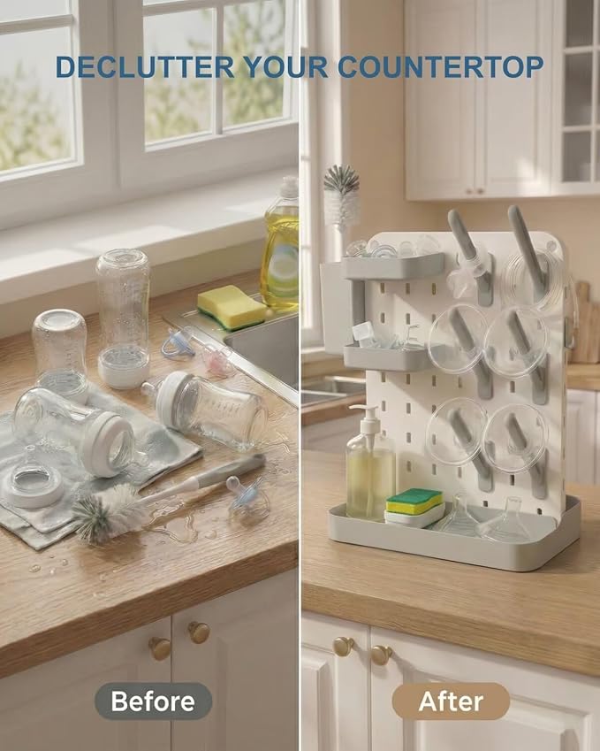Baby Bottle Drying Rack with Brush & Soap Organizer, Space Saving Countertop - Image 3