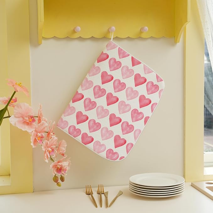 Valentines Day Dish Drying Mats 18x24 Inch Love Pink Heart Drying Mats - Image 4