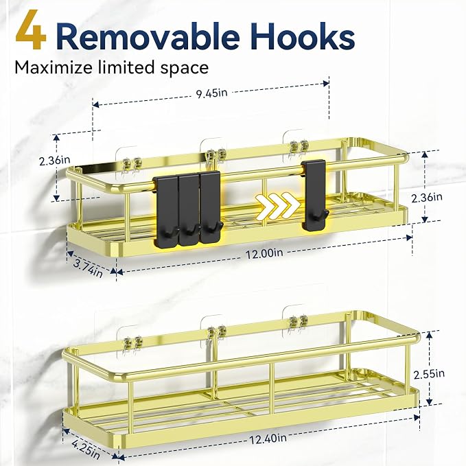 YASONIC Shower Caddy Adhesive, No Drill Bathroom Shower Organizers, - Image 5