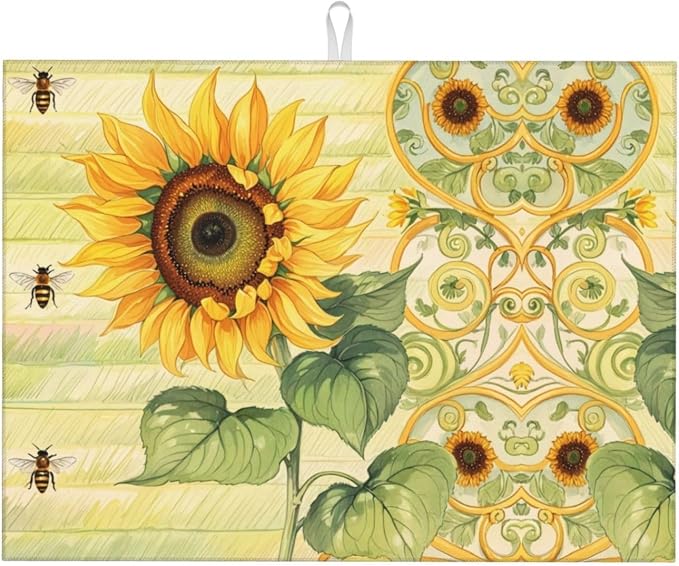 Sunflower Bee Dish Drying Mat Highly Absorbent Double-Sided Microfiber by Ovitssrk