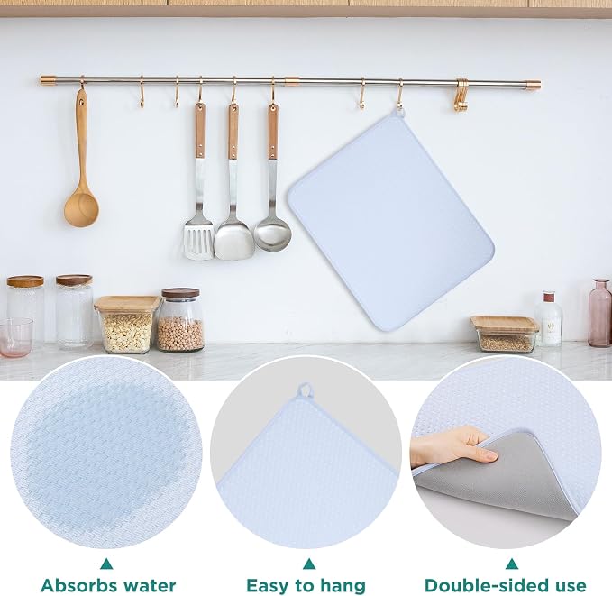 12 * 16 inch Microfiber Dish Drying Mat, Superb Absorbent Kitchen Dish Drying - Image 3