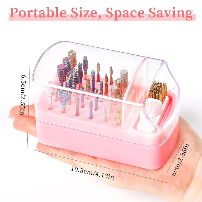 2 in 1 Nail Drill Bits Holder & Cleaning Brush Case, 30 Holes Dustproof Nail - Image 2
