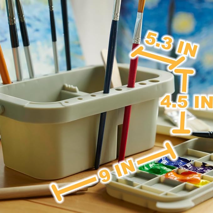 SEVENY Paint Brush Basin with Palette, Painting Art Supply Storage Organizer - Image 3