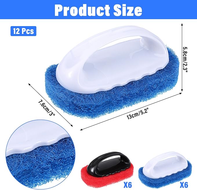 12 Pack Handled Scrubber Set, Non-Scratch Reusable Scouring Pads - Image 2