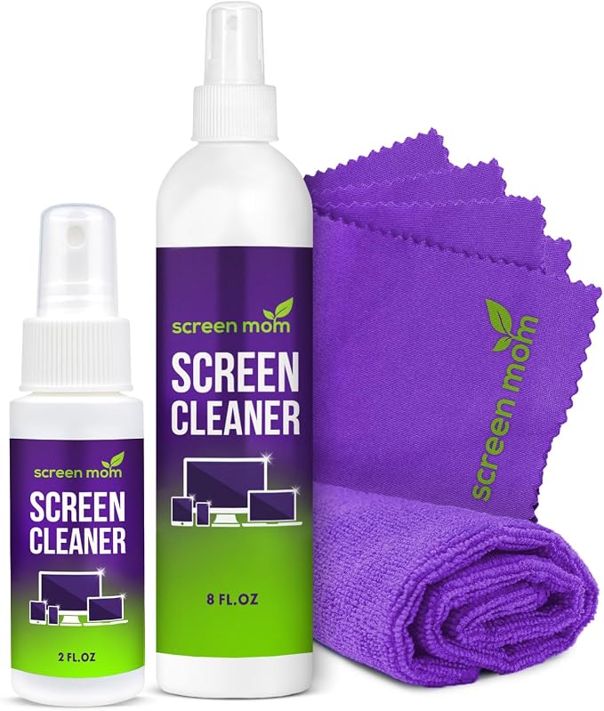 Screen Cleaner Spray and 4 Microfiber Cloths Bundle 8oz & 2oz, by Screen Mom by ScreenMom
