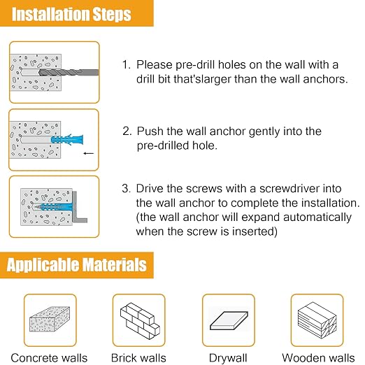 KURUI Wall Anchors Kit for Hanging Wall Art Decor, 135 Screws and 135 Drywall - Image 8