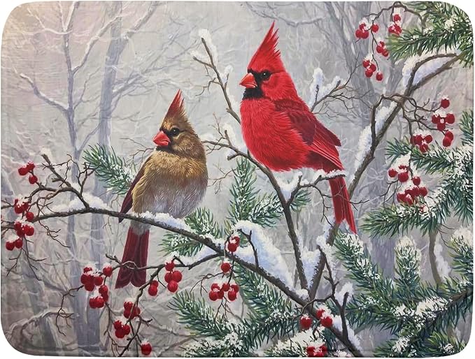 Red Bird Dish Drying Mat Merry Christmas Dishes Pad Absorbent Fast Dry Dish by Giwawa