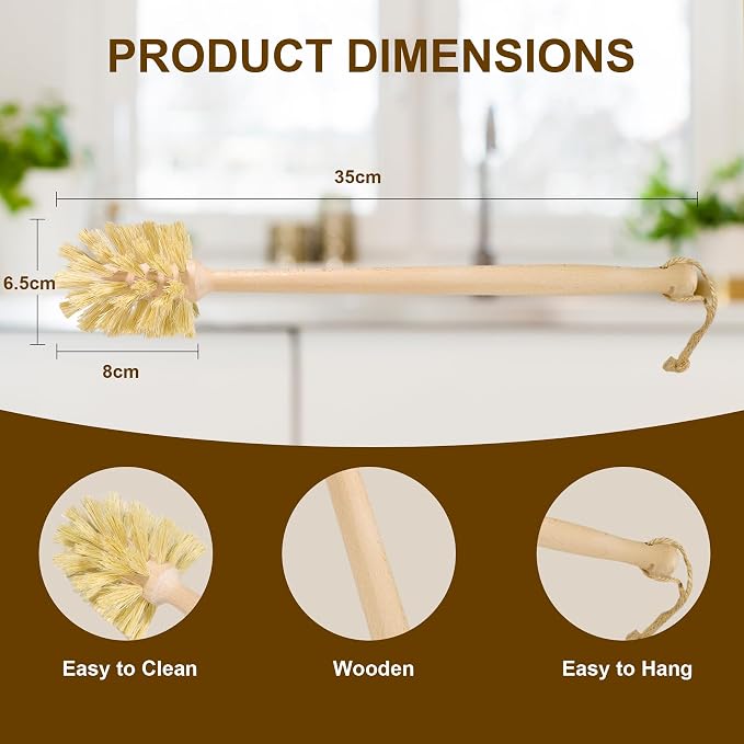 2-Pack Natural Wooden Bottle Brush - Image 2
